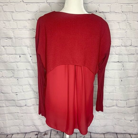 Lumiere Red mixed material long sleeve top - Picture 7 of 11